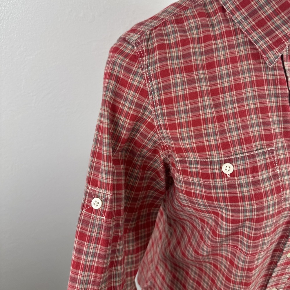 Lauren Ralph Lauren Women's M Fitted Button Up Shirt Red Tan Plaid Lightweight E - Picture 6 of 10